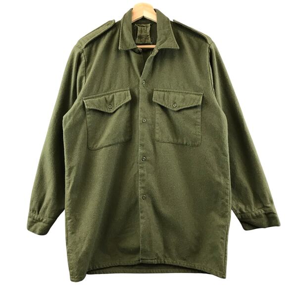 British Army Mens Wool Flannel Combat Shirt Green Ladybird Belfast 1960s L - Picture 1 of 9